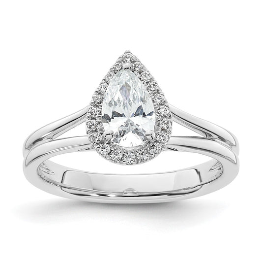 14k White Gold Halo (Holds 3/4 carat (7.7x5mm) Pear Center) 1/8 carat Diamond Semi-mount Split Shank Engagement Ring