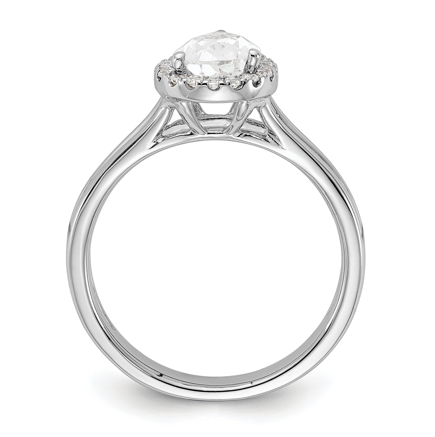 14k White Gold Halo (Holds 1 carat (8.7x5.6mm) Pear Center) 1/6 carat Diamond Semi-mount Split Shank Engagement Ring