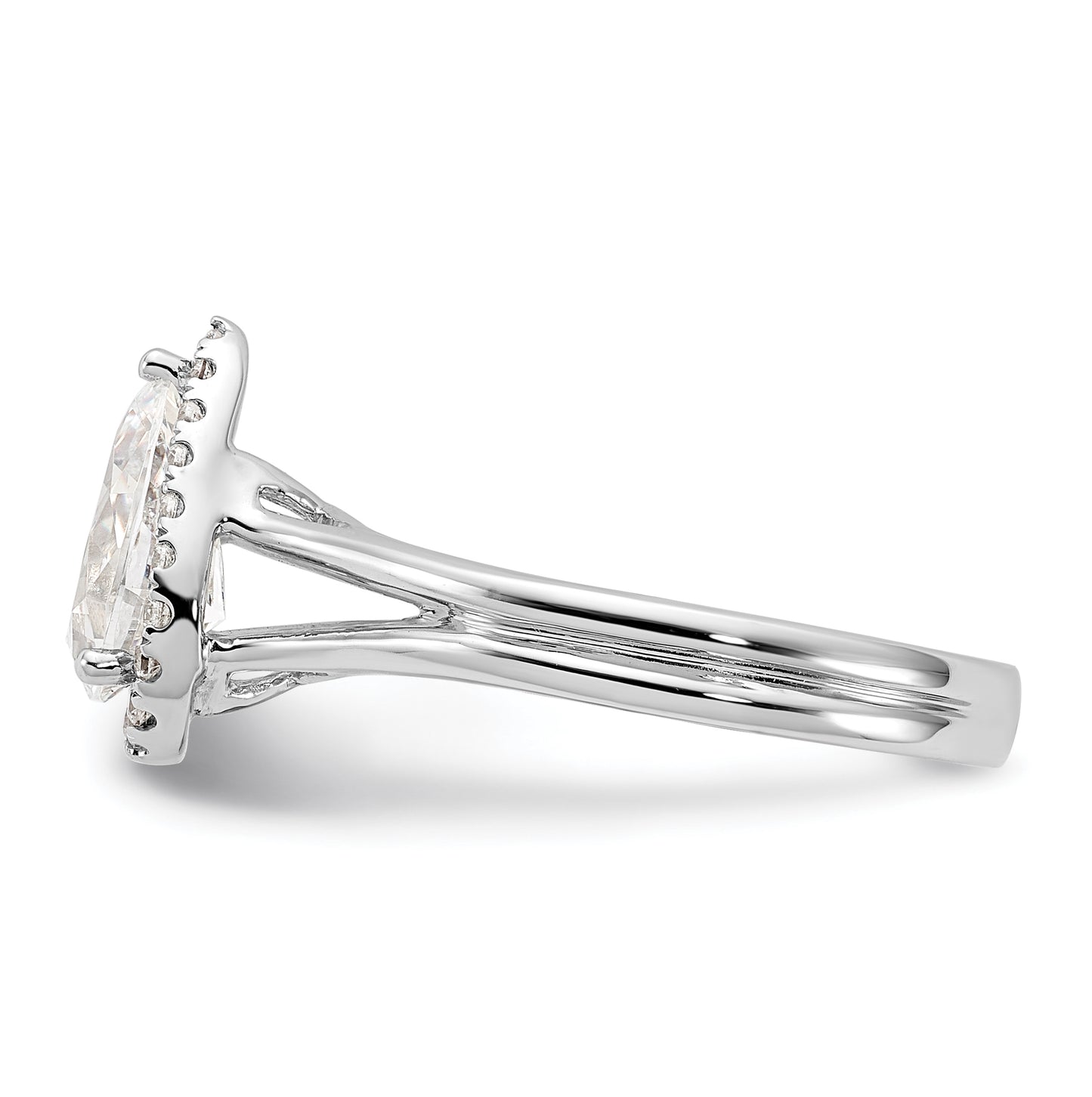 14k White Gold Halo (Holds 1 carat (8.7x5.6mm) Pear Center) 1/6 carat Diamond Semi-mount Split Shank Engagement Ring