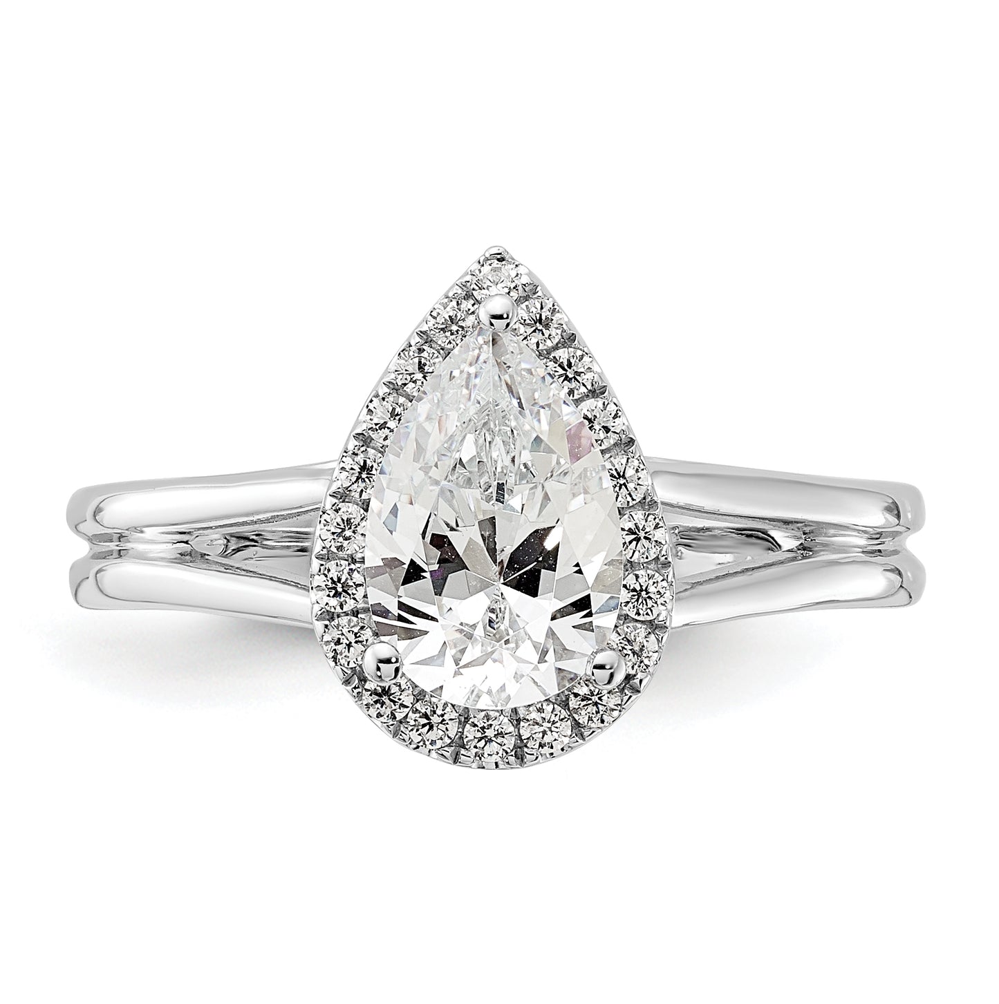 14k White Gold Halo (Holds 1 carat (8.7x5.6mm) Pear Center) 1/6 carat Diamond Semi-mount Split Shank Engagement Ring