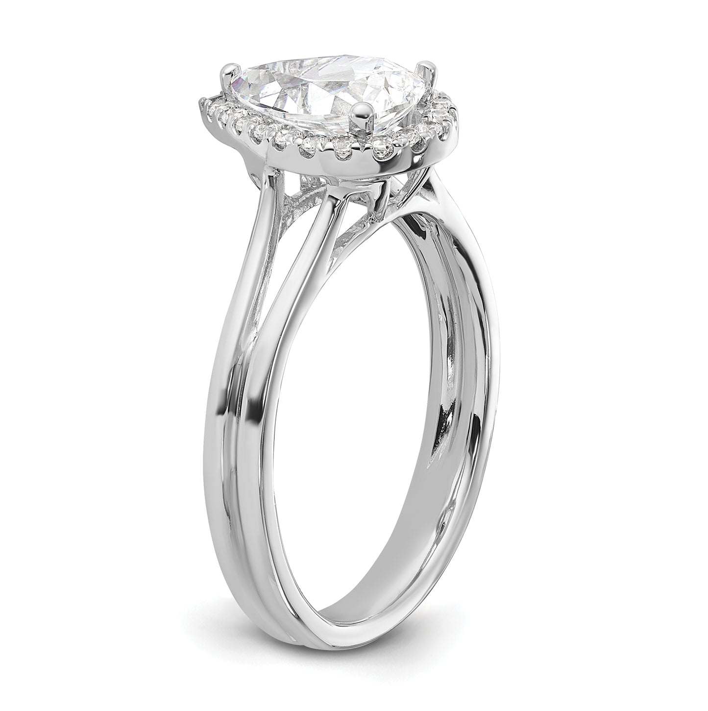 14k White Gold Halo (Holds 1 carat (8.7x5.6mm) Pear Center) 1/6 carat Diamond Semi-mount Split Shank Engagement Ring
