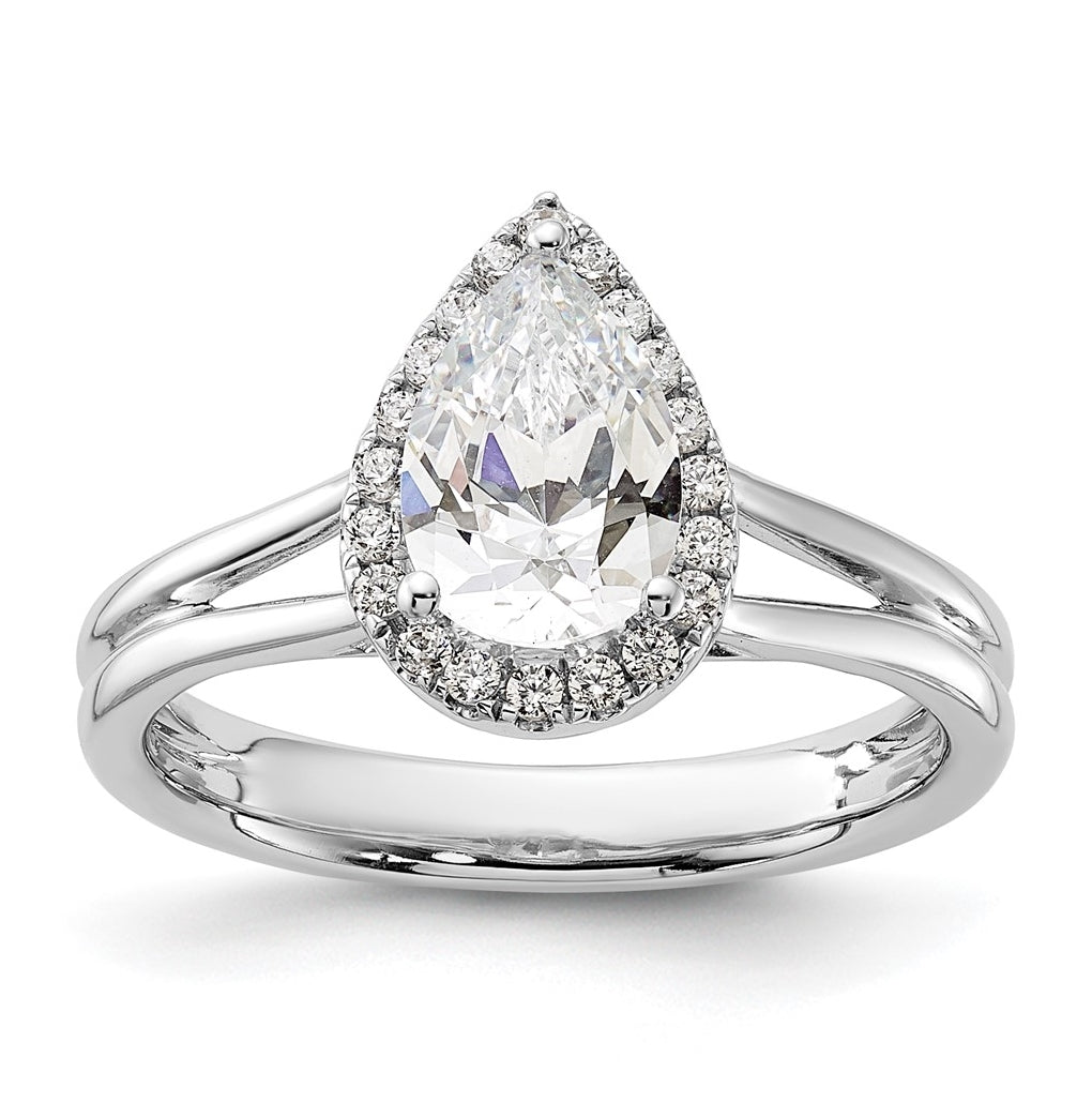 14k White Gold Halo (Holds 1 carat (8.7x5.6mm) Pear Center) 1/6 carat Diamond Semi-mount Split Shank Engagement Ring