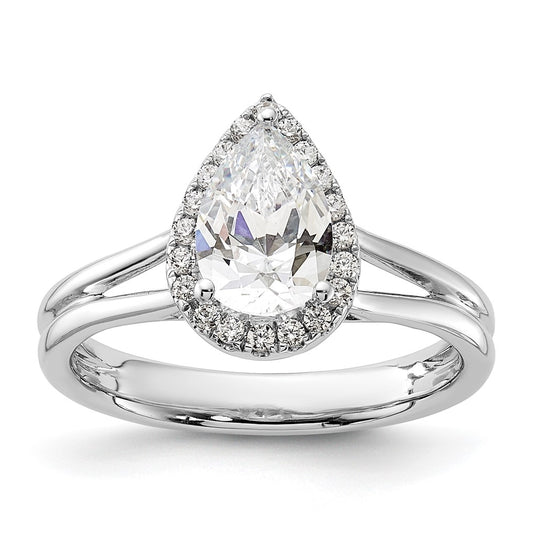 14k White Gold Halo (Holds 1 carat (8.7x5.6mm) Pear Center) 1/6 carat Diamond Semi-mount Split Shank Engagement Ring