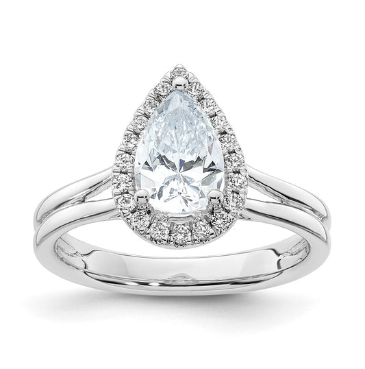 14k White Gold Halo (Holds 1.25 carat (9.1x6mm) Pear Center) 1/5 carat Diamond Semi-mount Split Shank Engagement Ring