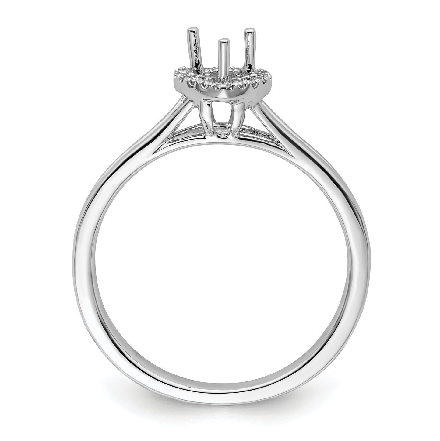 14k White Gold Halo (Holds 1/4 carat (4.2mm) Heart Center) 1/20 carat Diamond Semi-mount Split Shank Engagement Ring