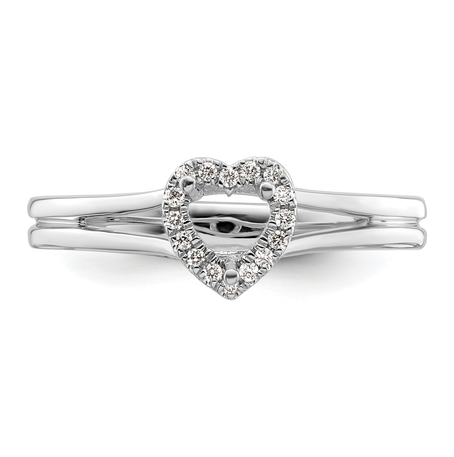 14k White Gold Halo (Holds 1/4 carat (4.2mm) Heart Center) 1/20 carat Diamond Semi-mount Split Shank Engagement Ring