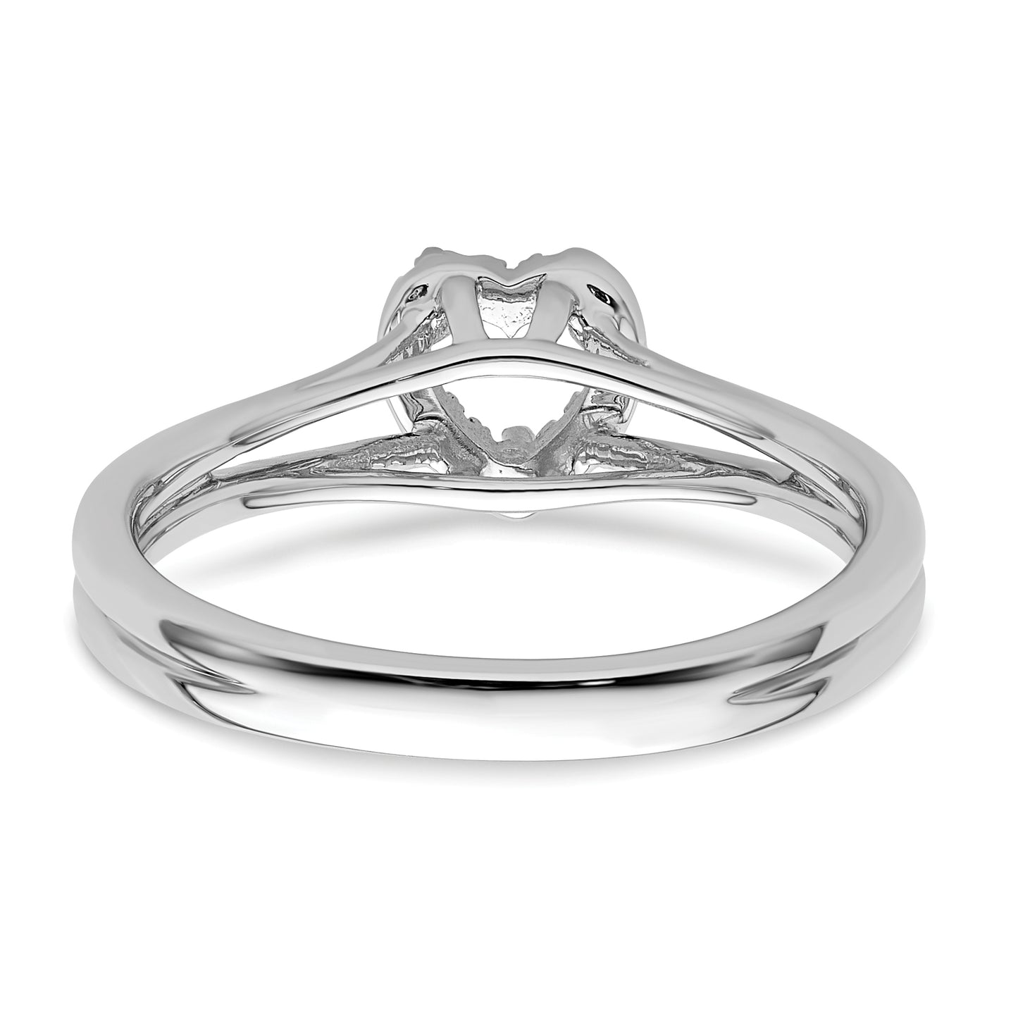 14k White Gold Halo (Holds 1/4 carat (4.2mm) Heart Center) 1/20 carat Diamond Semi-mount Split Shank Engagement Ring