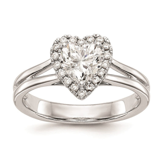 14k White Gold Halo (Holds 1/2 carat (5.4mm) Heart Center) 1/10 carat Diamond Semi-mount Split Shank Engagement Ring