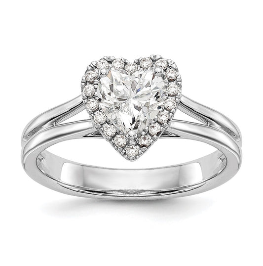 14k White Gold Halo (Holds 1 carat (6.6mm) Heart Center) 1/8 carat Diamond Semi-mount Split Shank Engagement Ring