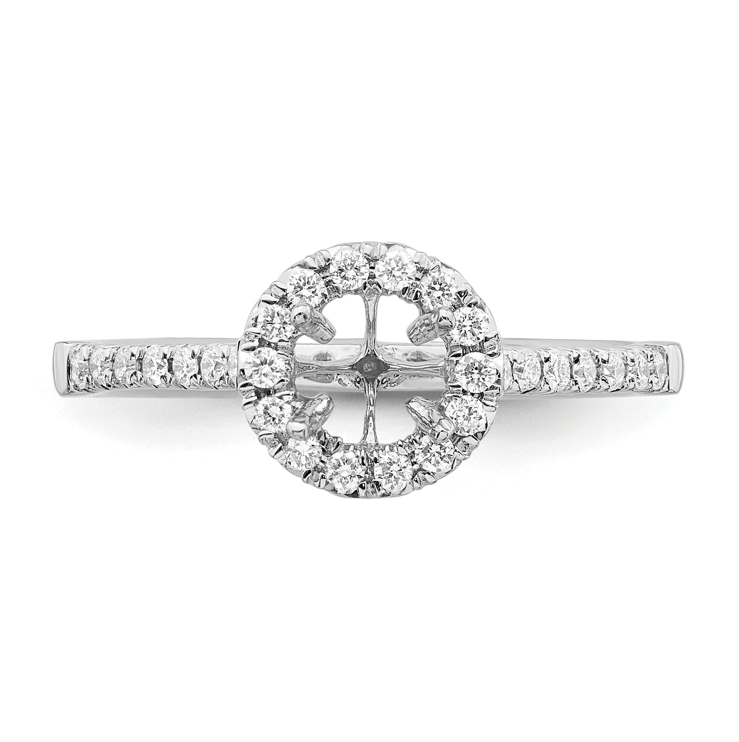 14k White Gold Halo (Holds 1/2 carat (5.2mm) Round Center) 1/4 carat Diamond Semi-mount Engagement Ring