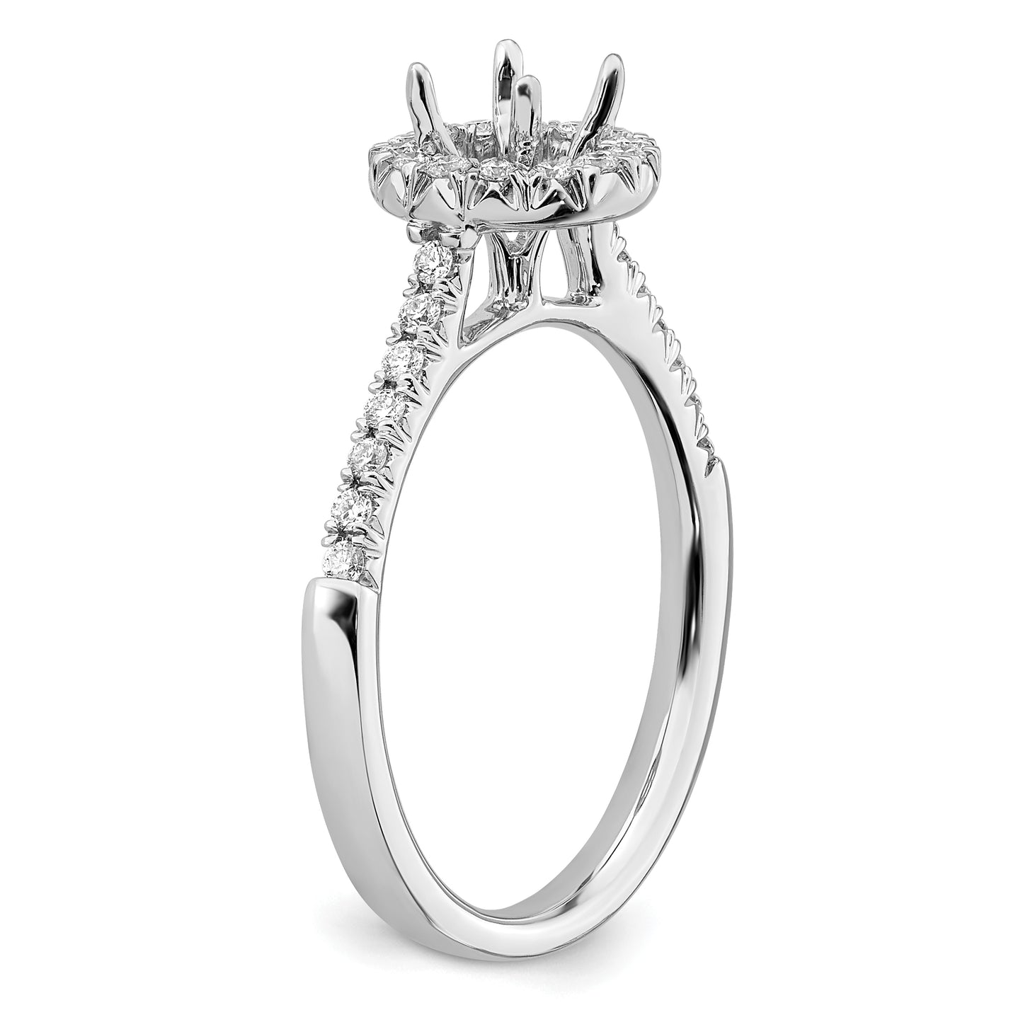 14k White Gold Halo (Holds 1/2 carat (5.2mm) Round Center) 1/4 carat Diamond Semi-mount Engagement Ring