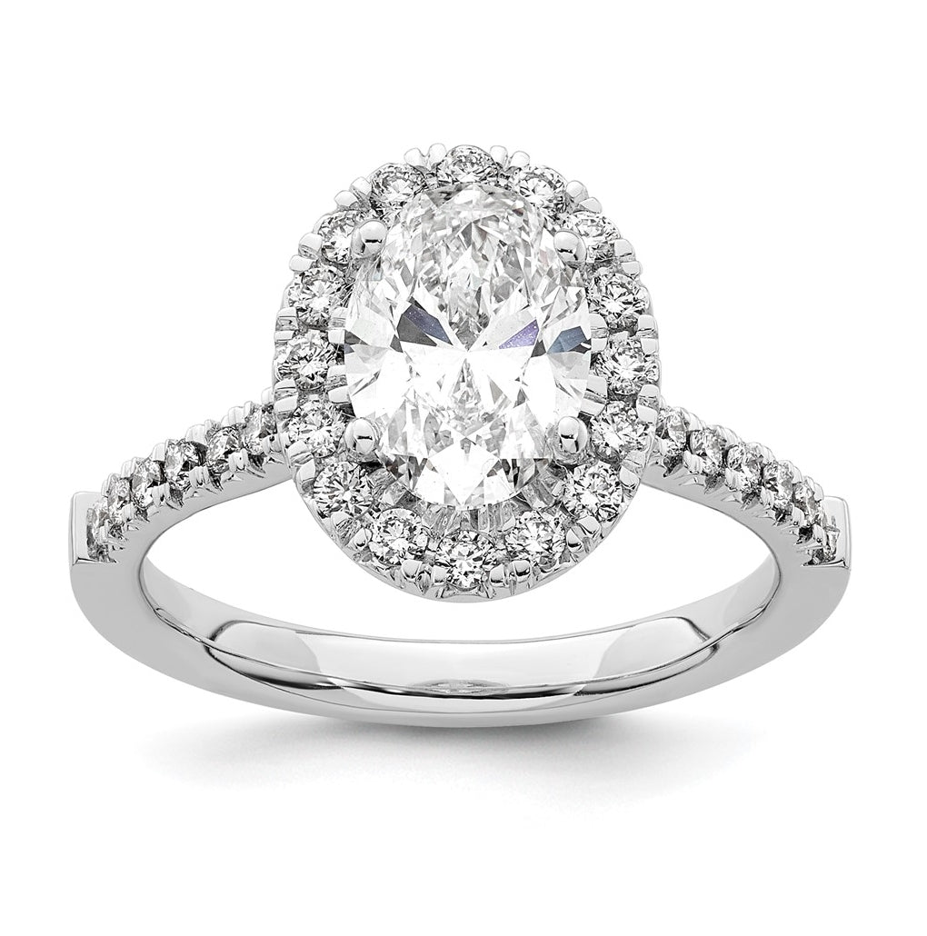 14K White Gold 2ct Cert Oval Lab Grown Diamond VS/SI+ G+ Halo Comp Eng Ring