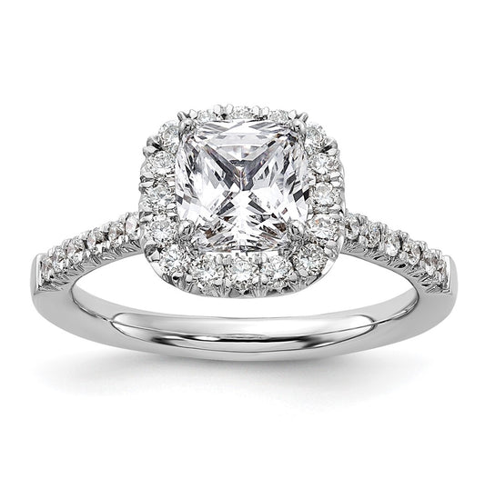 True Origin 14K White Gold 1/2 carat Lab Grown Diamond VS/SI  D E F  Semi Mount Cushion Halo Engagement Ring