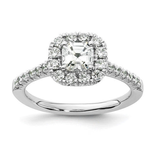 14k White Gold Halo (Holds 3/4 carat (5mm) Asscher-cut Center) 1/2 carat Diamond Semi-mount Engagement Ring