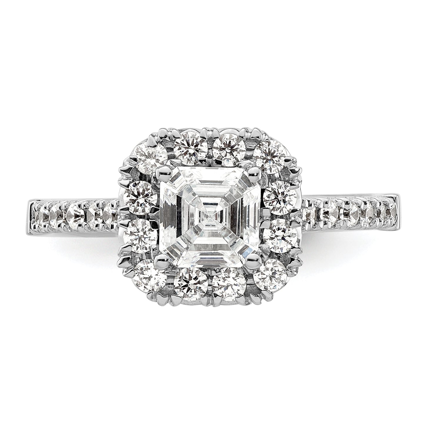 14k White Gold Halo (Holds 1.25 carat (6mm) Asscher-cut Center) 1/2 carat Diamond Semi-mount Engagement Ring