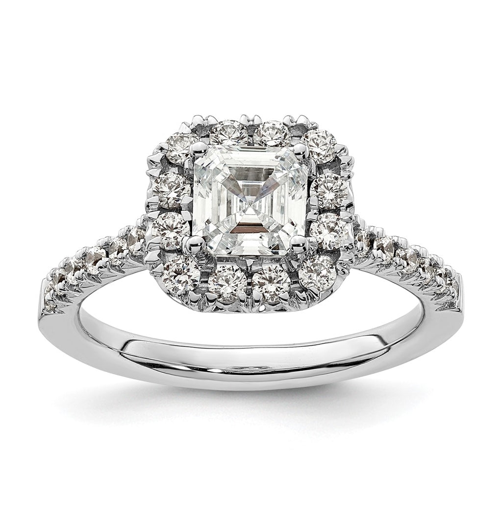 14k White Gold Halo (Holds 1.25 carat (6mm) Asscher-cut Center) 1/2 carat Diamond Semi-mount Engagement Ring
