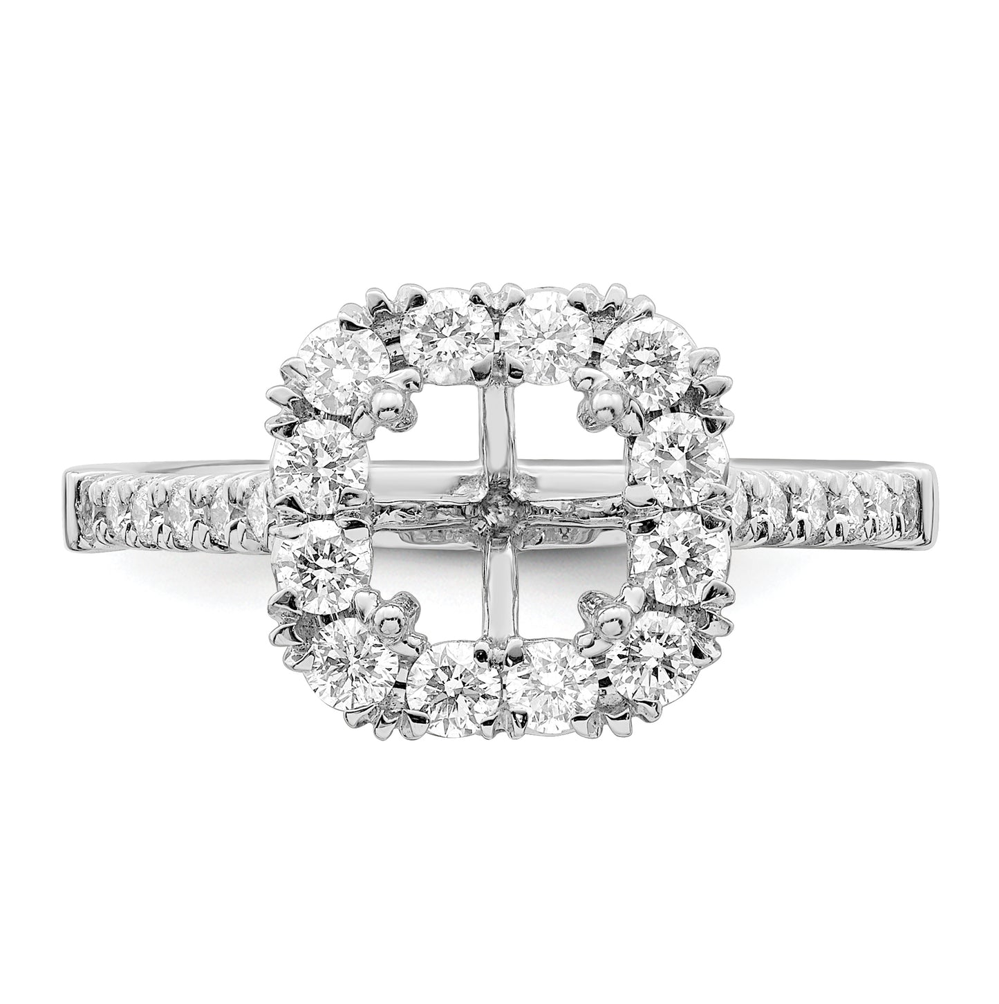 14k White Gold Halo (Holds 1.5 carat (6.25mm) Asscher-cut Center) 3/4 carat Diamond Semi-mount Engagement Ring