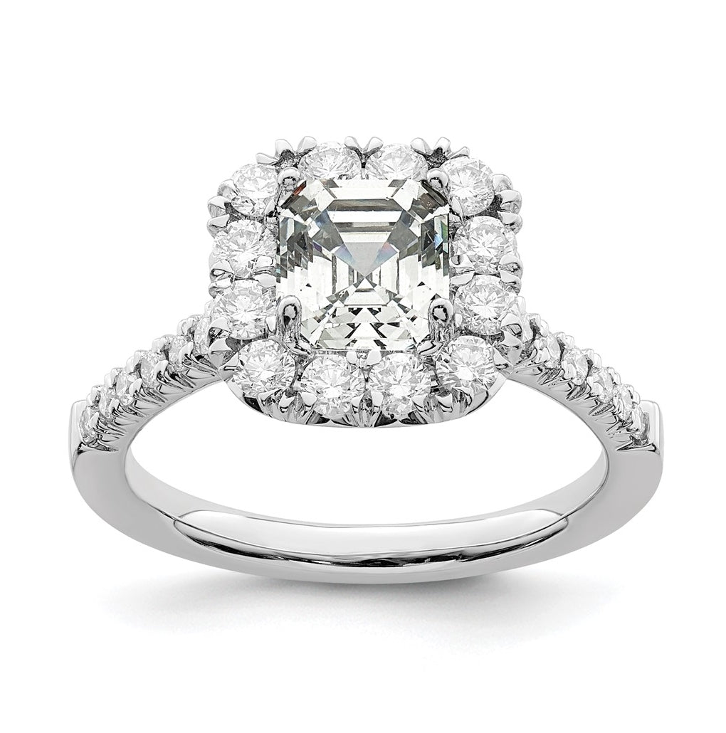 True Origin 14K White Gold 3/4 carat Lab Grown Diamond VS/SI  D E F  Semi Mount Ascher Halo Engagement Ring