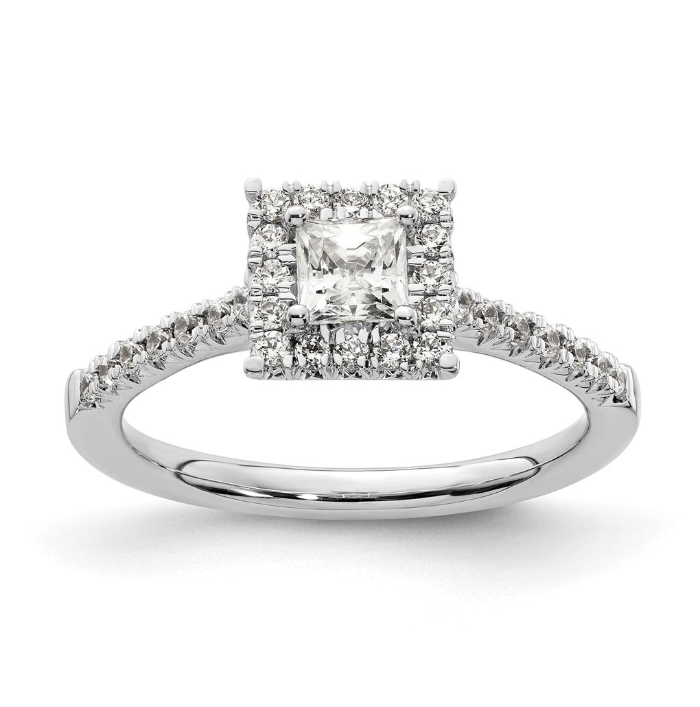 14k White Gold Halo (Holds 1/3 carat (3.9mm) Princess Center) 1/3 carat Diamond Semi-mount Engagement Ring