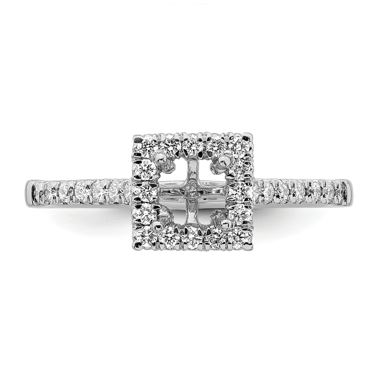 14k White Gold Halo (Holds 1/2 carat (4.4mm) Princess Center) 1/3 carat Diamond Semi-mount Engagement Ring