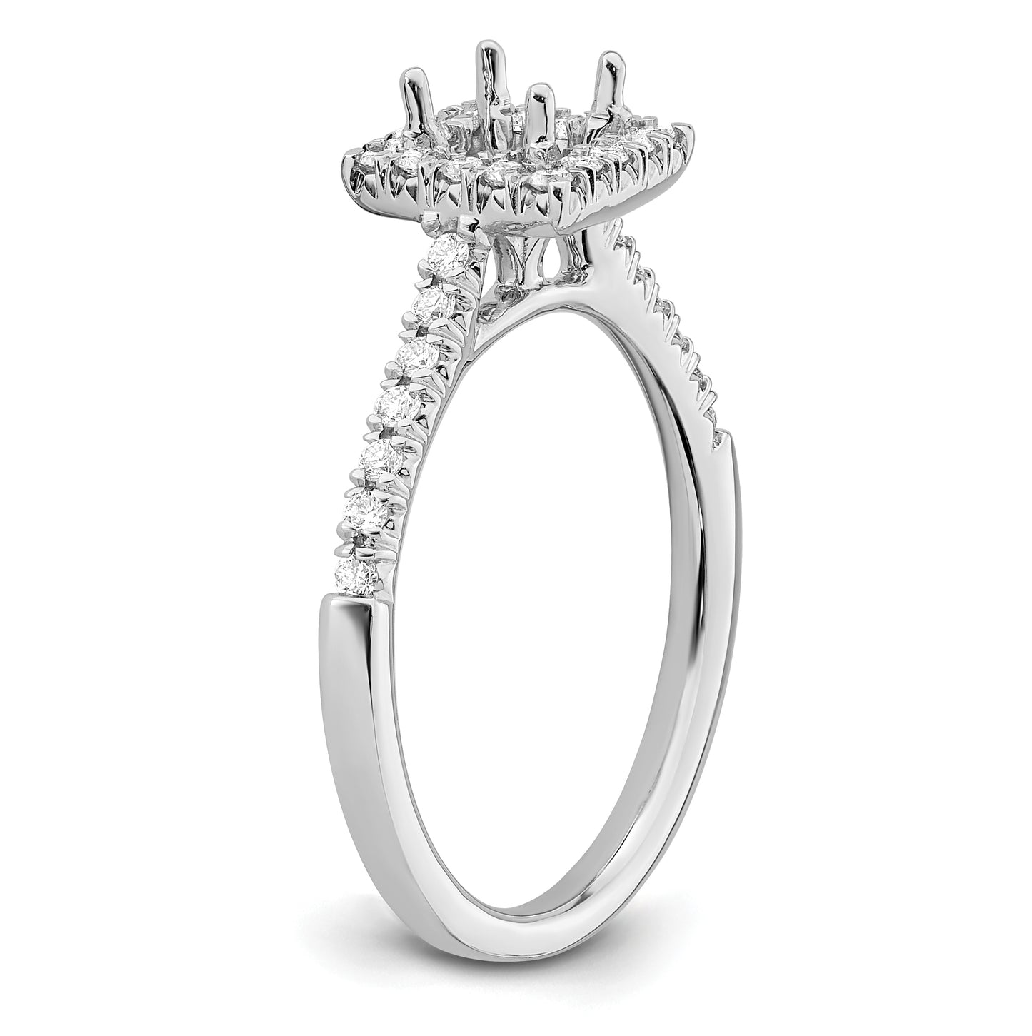 14k White Gold Halo (Holds 1/2 carat (4.4mm) Princess Center) 1/3 carat Diamond Semi-mount Engagement Ring