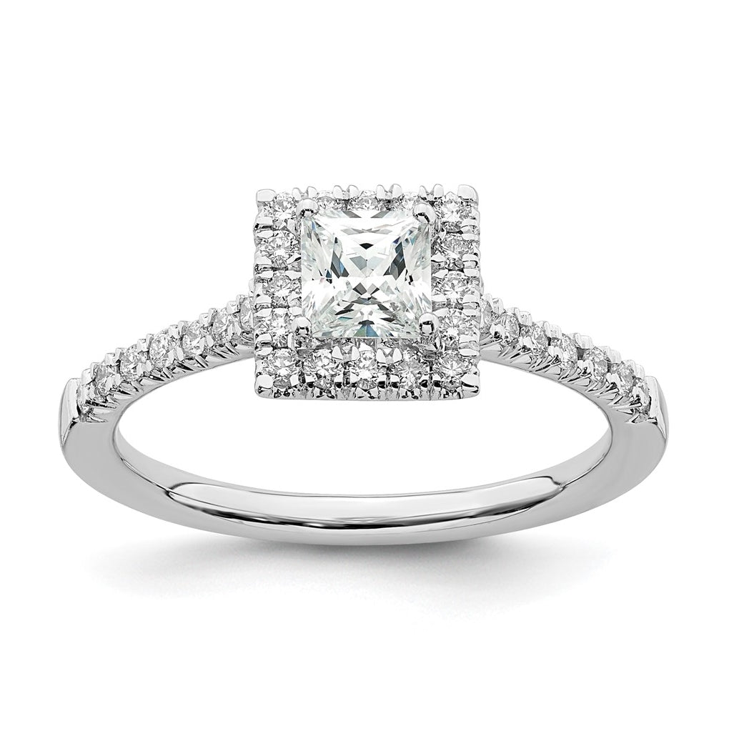 14k White Gold Halo (Holds 1/2 carat (4.4mm) Princess Center) 1/3 carat Diamond Semi-mount Engagement Ring