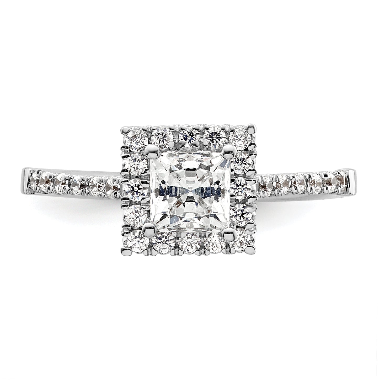 14k White Gold Halo (Holds 3/4 carat (4.9mm) Princess Center) 1/3 carat Diamond Semi-mount Engagement Ring
