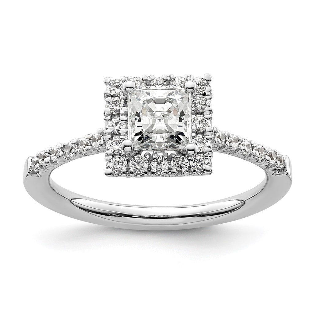 14k White Gold Halo (Holds 3/4 carat (4.9mm) Princess Center) 1/3 carat Diamond Semi-mount Engagement Ring