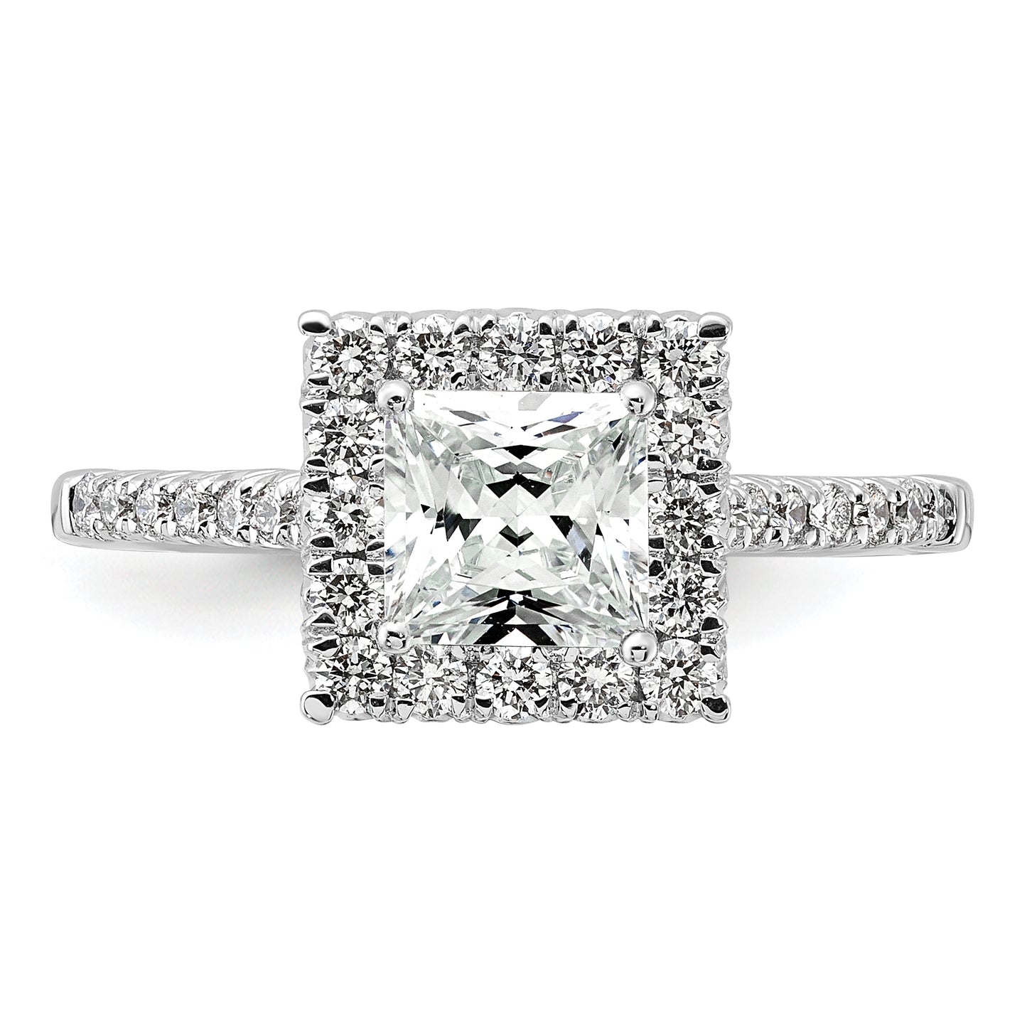 True Origin 14K White Gold 1/2 carat Lab Grown Diamond VS/SI  D E F  Semi Mount Princess Halo Engagement Ring