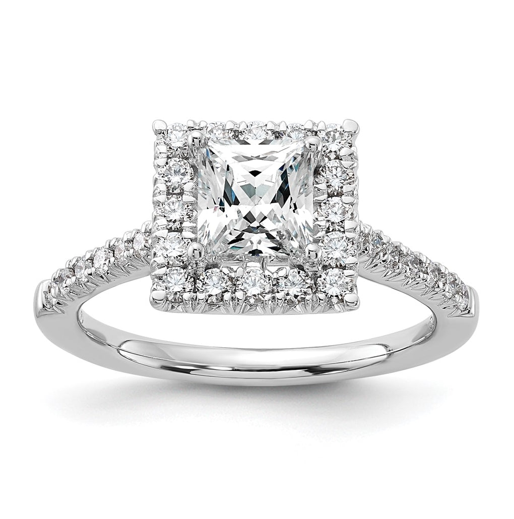 True Origin 14K White Gold 1/2 carat Lab Grown Diamond VS/SI  D E F  Semi Mount Princess Halo Engagement Ring