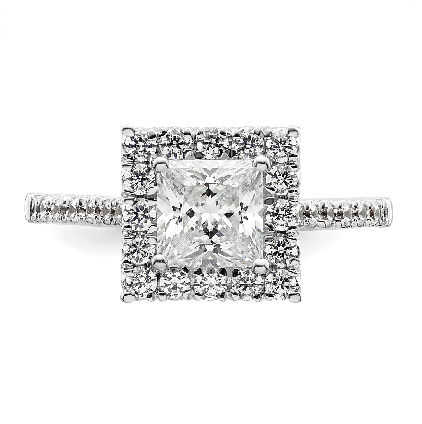 14k White Gold Halo (Holds 1.25 carat (6mm) Princess Center) 1/2 carat Diamond Semi-mount Engagement Ring