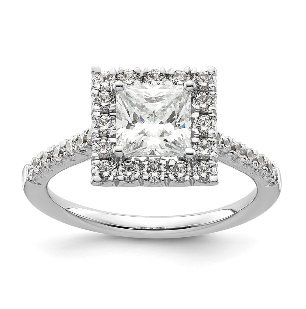 14k White Gold Halo (Holds 1.25 carat (6mm) Princess Center) 1/2 carat Diamond Semi-mount Engagement Ring