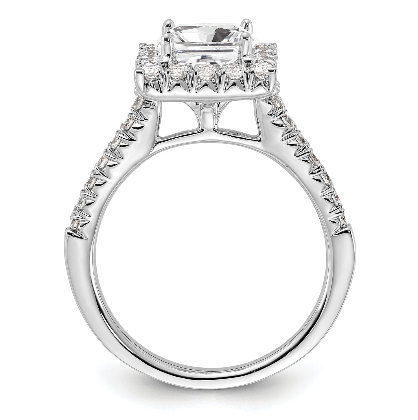 True Origin 14K White Gold 3/4 carat Lab Grown Diamond VS/SI  D E F  Semi Mount Princess Halo Engagement Ring, 10.5 mm