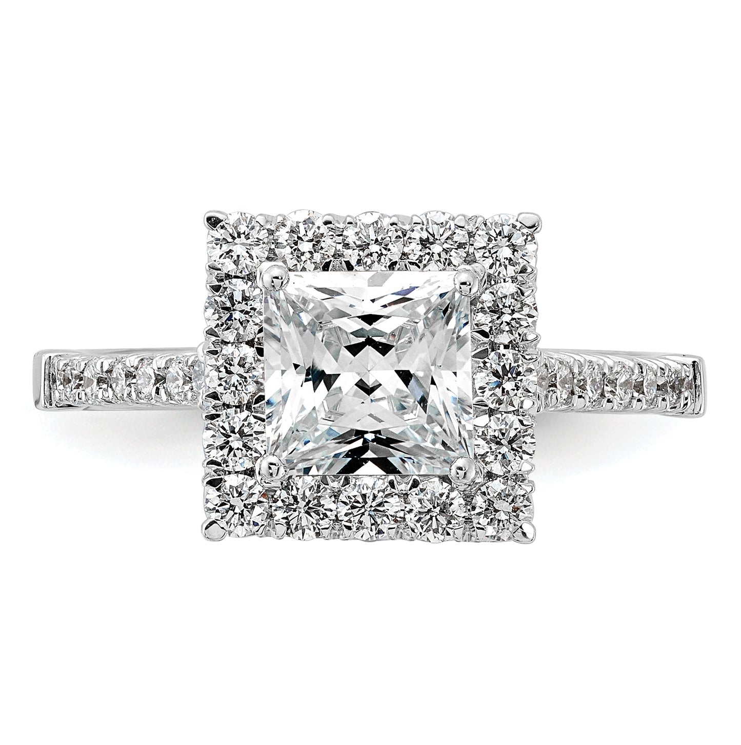 14k White Gold Halo (Holds 1.5 carat (6.4mm) Princess Center) 3/4 carat Diamond Semi-mount Engagement Ring
