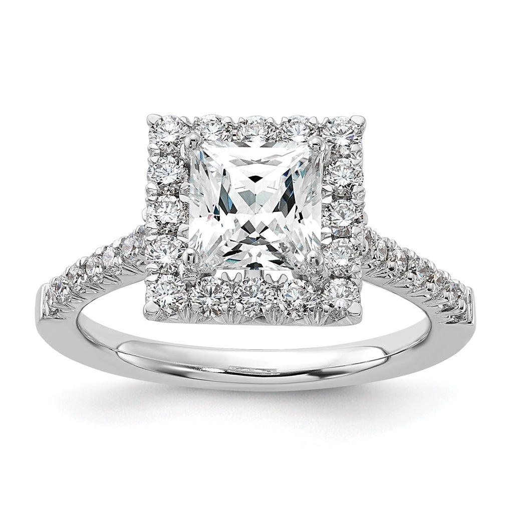 14k White Gold Halo (Holds 1.5 carat (6.4mm) Princess Center) 3/4 carat Diamond Semi-mount Engagement Ring