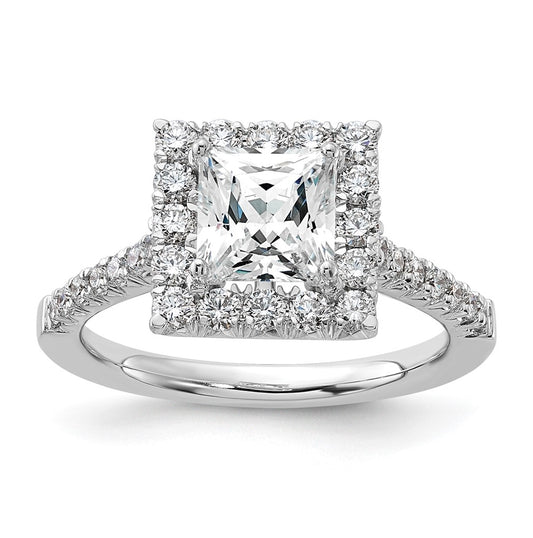 True Origin 14K White Gold 3/4 carat Lab Grown Diamond VS/SI  D E F  Semi Mount Princess Halo Engagement Ring, 10.5 mm