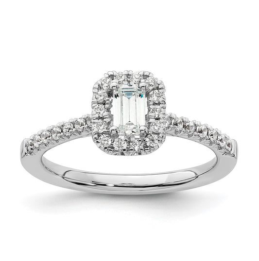 14k White Gold Halo (Holds 1/3 carat (4.8x3.45mm) Emerald-cut Center) 1/4 carat Diamond Semi-mount Engagement Ring