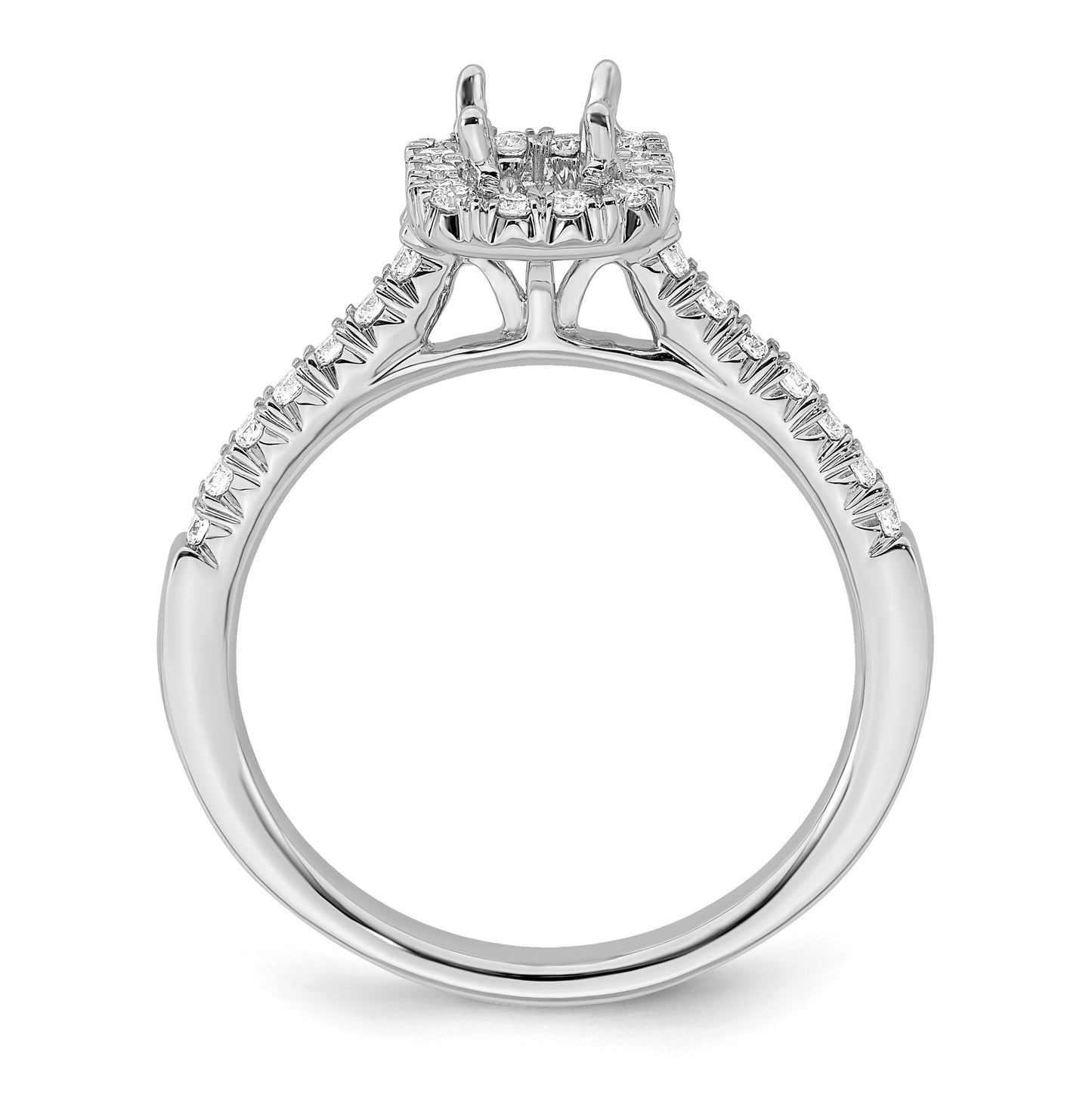 14k White Gold Halo (Holds 1/2 carat (5.3x3.9mm) Emerald-cut Center) 1/4 carat Diamond Semi-mount Engagement Ring
