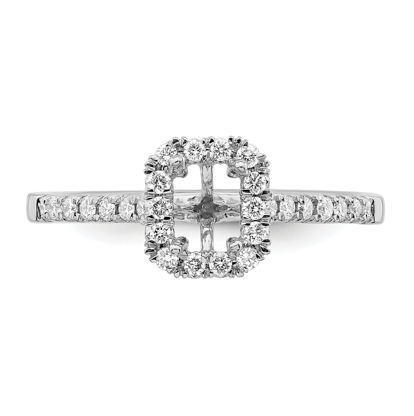 14k White Gold Halo (Holds 1/2 carat (5.3x3.9mm) Emerald-cut Center) 1/4 carat Diamond Semi-mount Engagement Ring