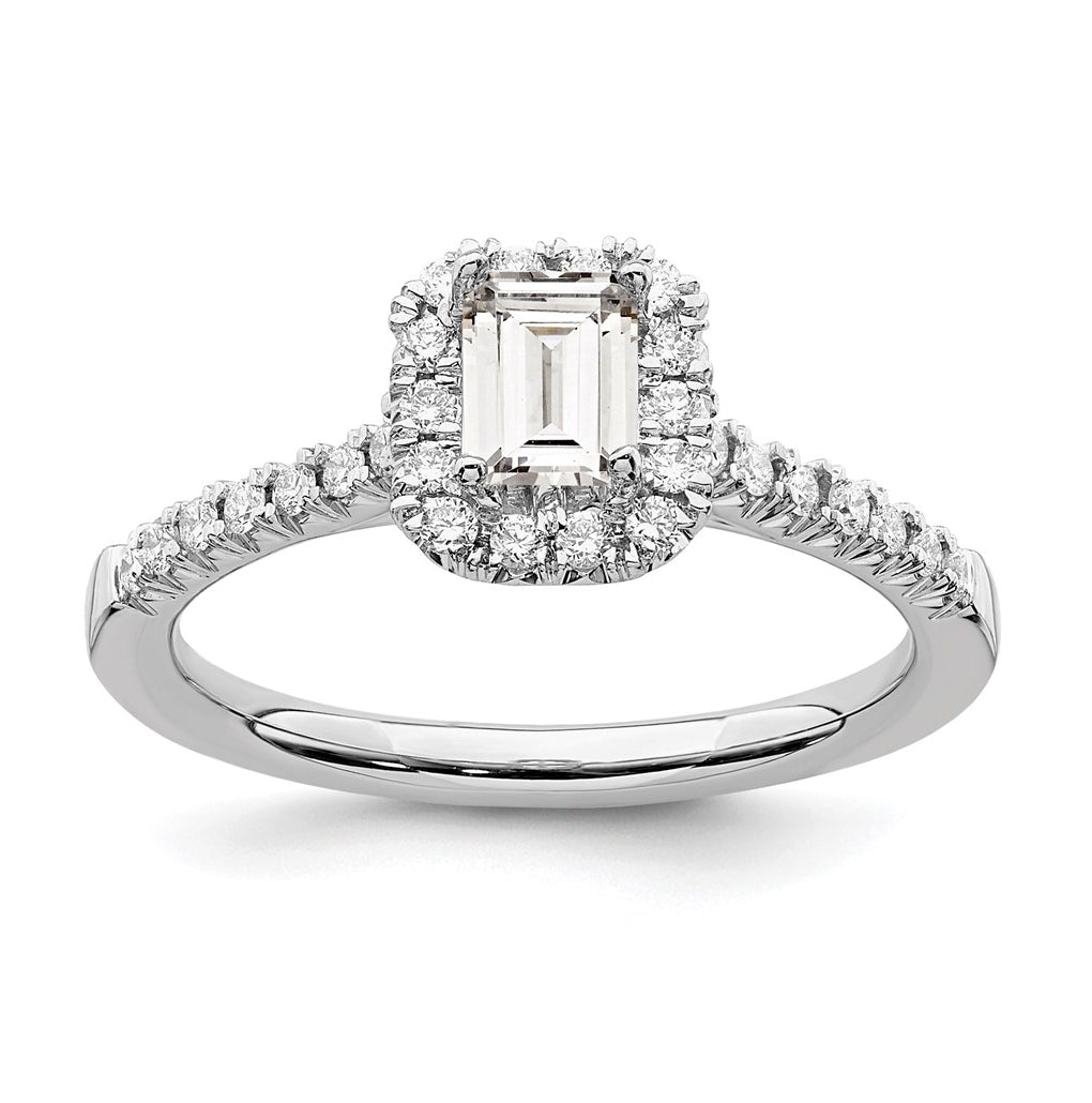 14k White Gold Halo (Holds 1/2 carat (5.3x3.9mm) Emerald-cut Center) 1/4 carat Diamond Semi-mount Engagement Ring