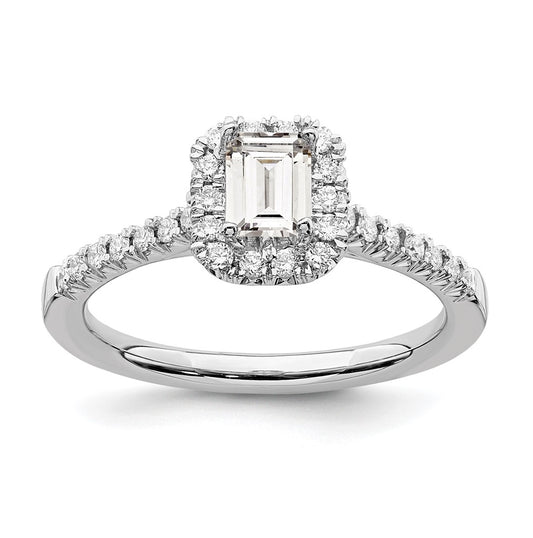 14k White Gold Halo (Holds 1/2 carat (5.3x3.9mm) Emerald-cut Center) 1/4 carat Diamond Semi-mount Engagement Ring