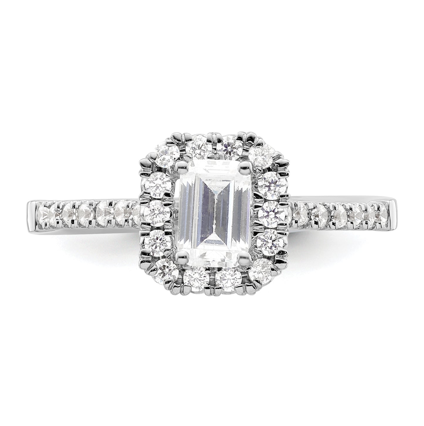 14k White Gold Halo (Holds 3/4 carat (5.7x4.5mm) Emerald-cut Center) 1/3 carat Diamond Semi-mount Engagement Ring