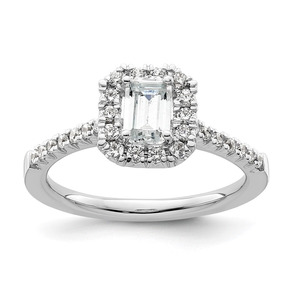 14k White Gold Halo (Holds 3/4 carat (5.7x4.5mm) Emerald-cut Center) 1/3 carat Diamond Semi-mount Engagement Ring