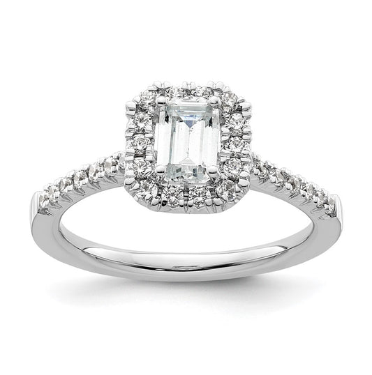 14k White Gold Halo (Holds 3/4 carat (5.7x4.5mm) Emerald-cut Center) 1/3 carat Diamond Semi-mount Engagement Ring