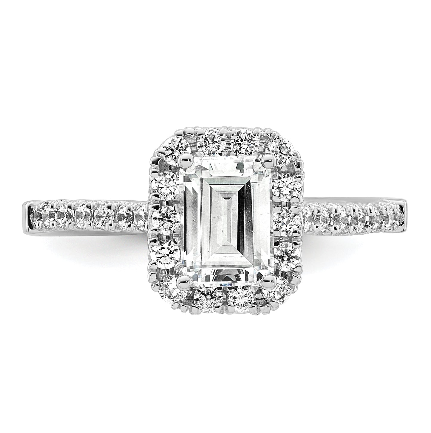 True Origin 14K White Gold 1/2 carat Lab Grown Diamond VS/SI  D E F  Semi Mount Emerald Halo Engagement Ring,  2.5 mm