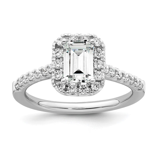 True Origin 14K White Gold 1/2 carat Lab Grown Diamond VS/SI  D E F  Semi Mount Emerald Halo Engagement Ring,  2.5 mm