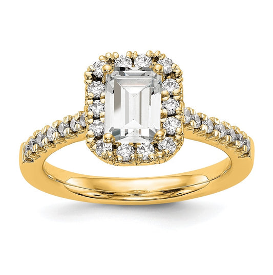 14K Yellow Gold Emerald Shape Halo Diamond Semi-mount Engagement Ring