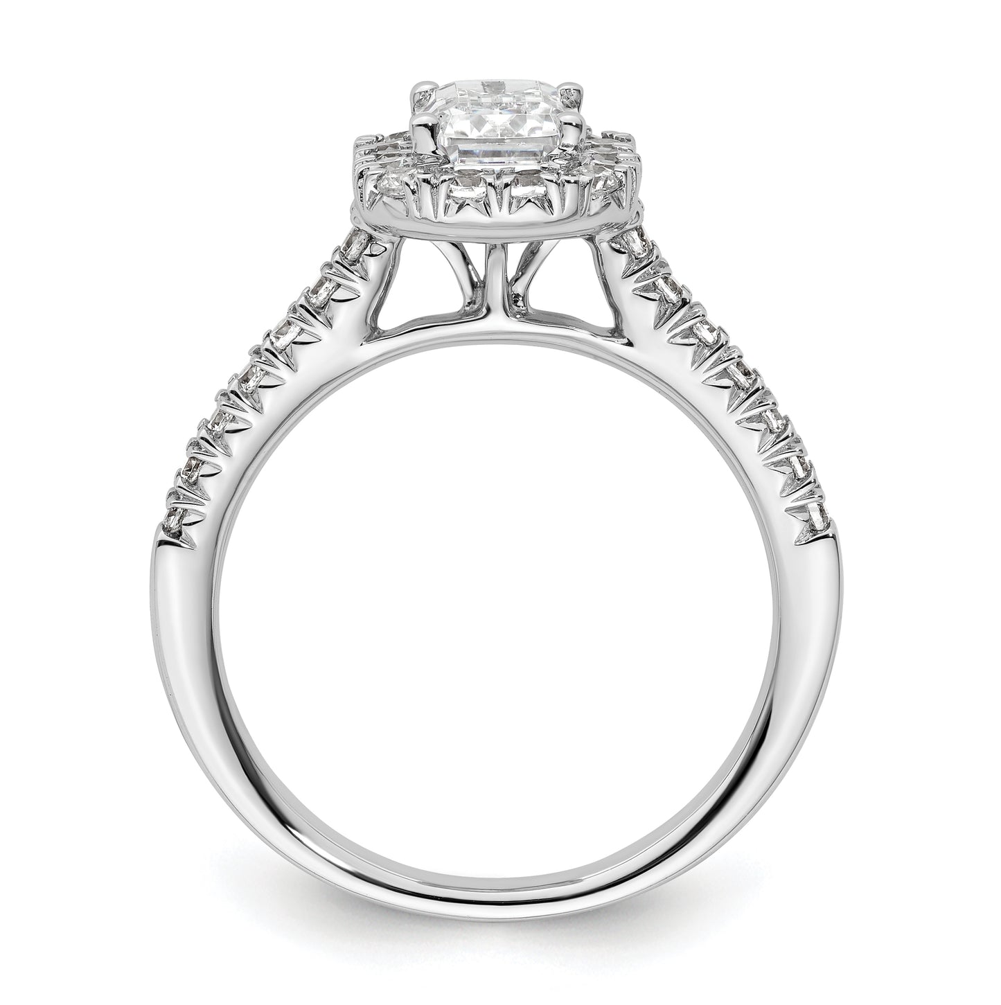 14k White Gold Halo (Holds 1.25 carat (6.8x5.2mm) Emerald-cut Center) 1/2 carat Diamond Semi-mount Engagement Ring