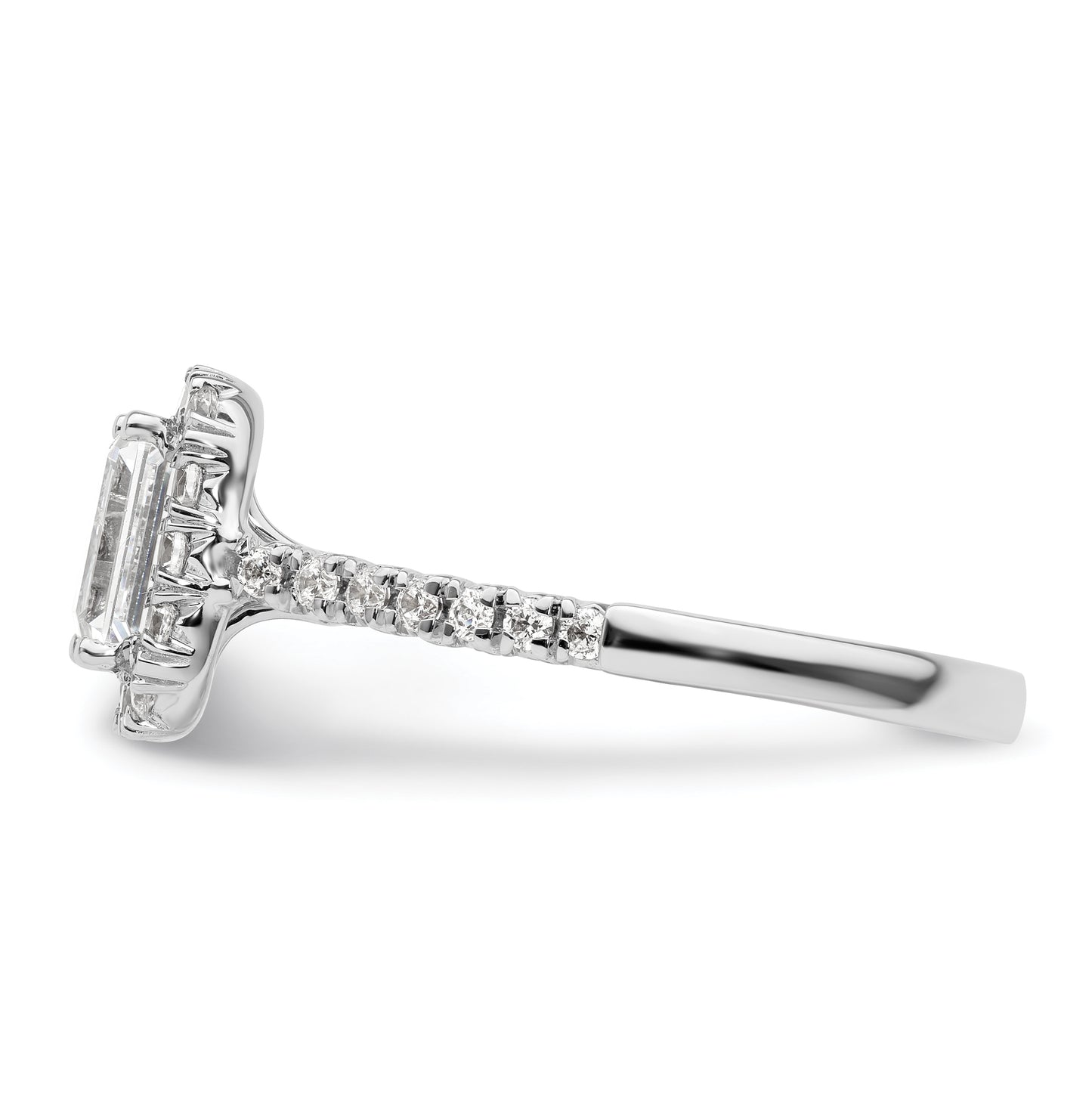 14k White Gold Halo (Holds 1.25 carat (6.8x5.2mm) Emerald-cut Center) 1/2 carat Diamond Semi-mount Engagement Ring