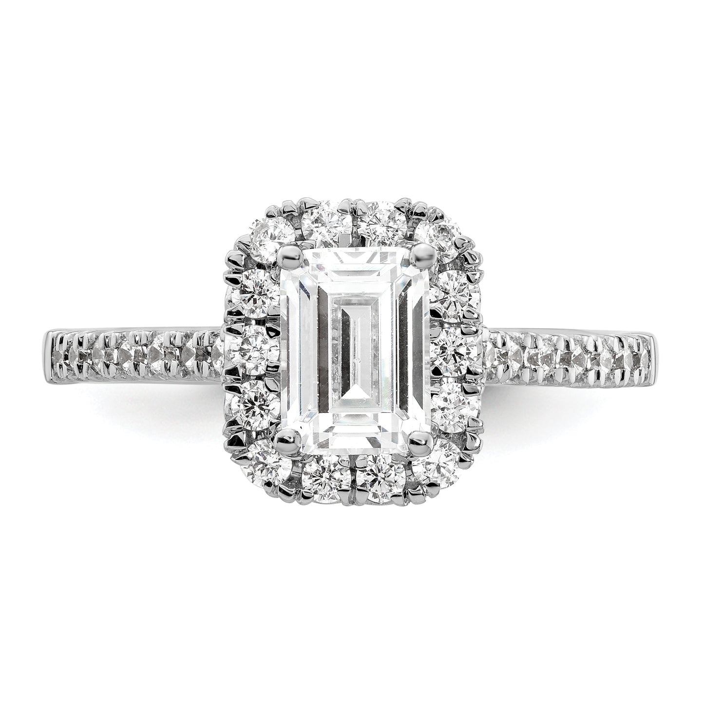 14k White Gold Halo (Holds 1.25 carat (6.8x5.2mm) Emerald-cut Center) 1/2 carat Diamond Semi-mount Engagement Ring